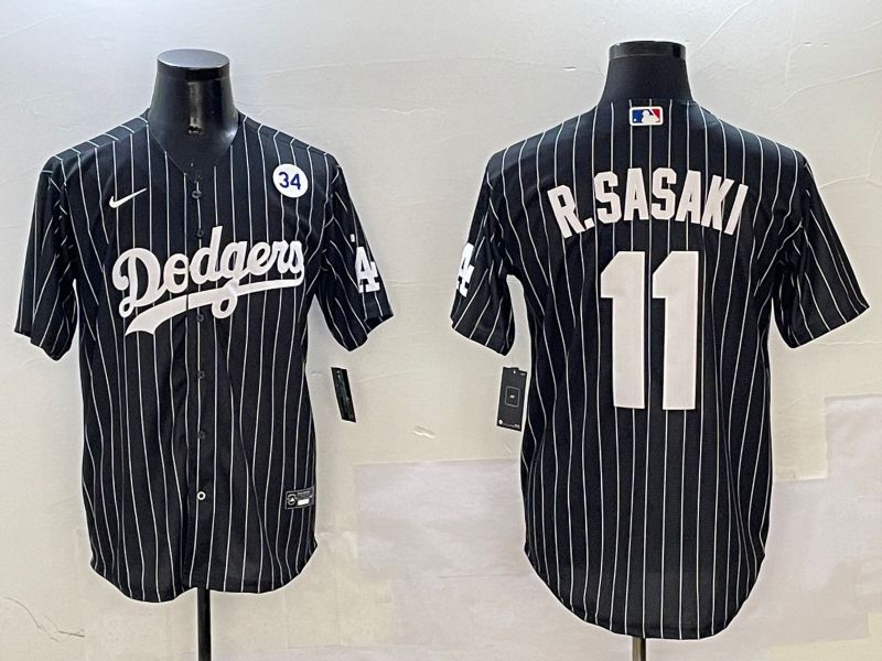 Men Los Angeles Dodgers 11 R.Sasaki Black Stripe Jointly Name 2025 Nike MLB Jersey style 7